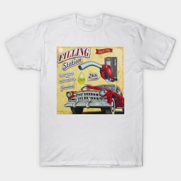 Filling Station, 1950's Style T-Shirt by JonDelorme